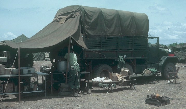 The troop ate "C" rations for lunch but had a hot breakfast and supper "under the big top".