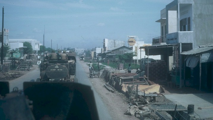 Our convoy makes it way along a city street on our way to our next objective.