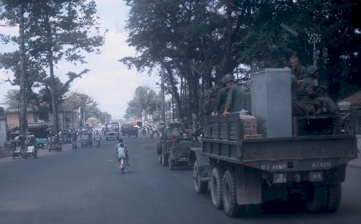 K Troop's convoy makes it way down a Saigon street.